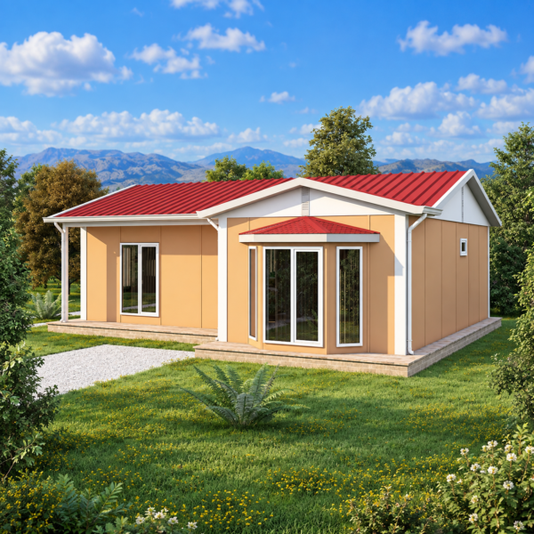 Сглобяема къща 81 м² с две спални, червен покрив и веранда – MyLifeHome