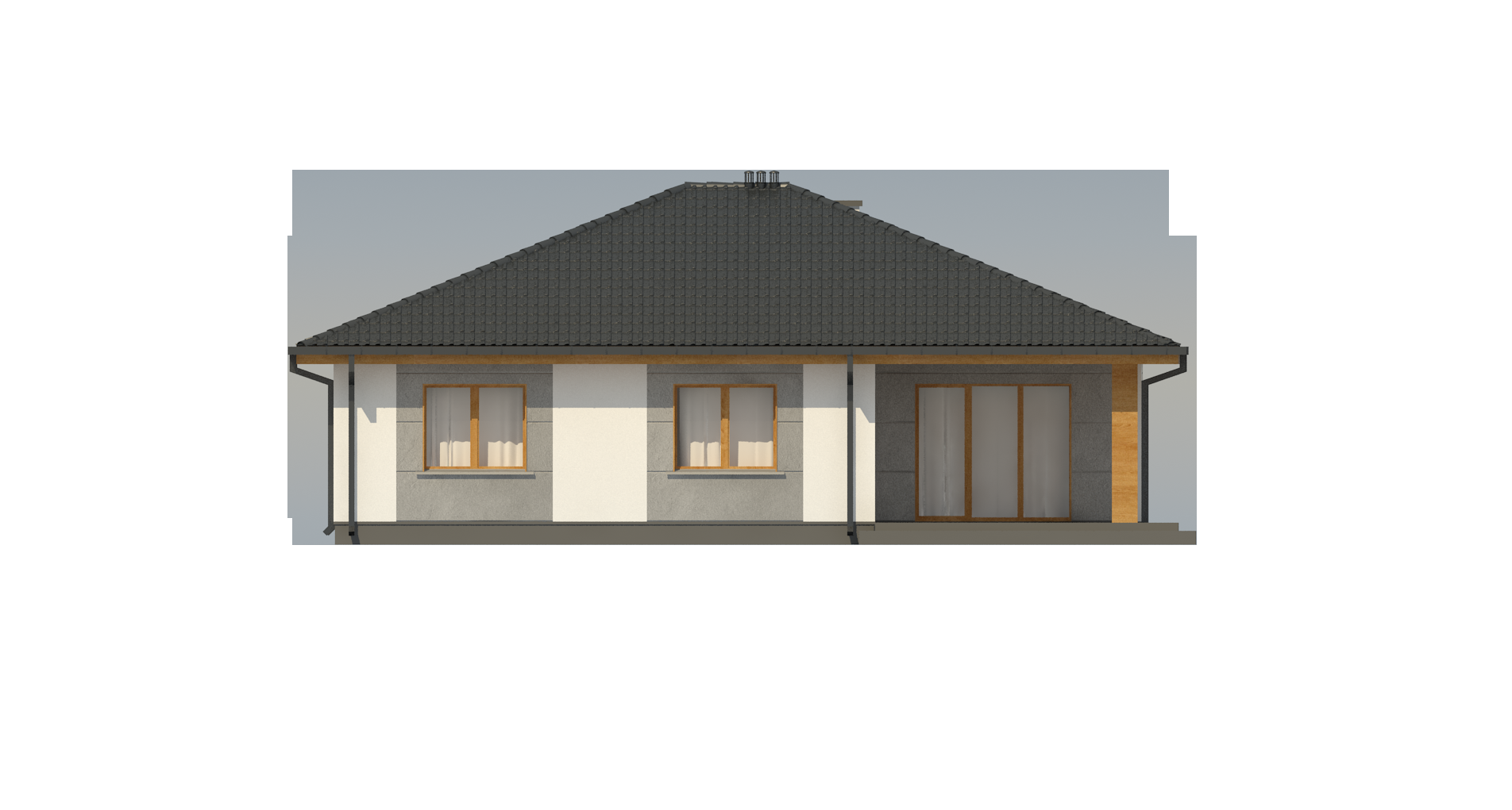 Едноетажна сглобяема къща 127 м² с тъмен четирискатен покрив
