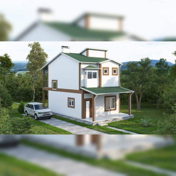 Двуетажна сглобяема къща 130 м² от олекотена стоманена конструкция